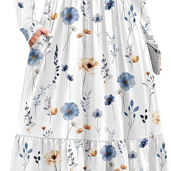 Women Plus Size Long Sleeve Dress Loose Casual Flowy Tiered Long Maxi Dresses wi - Picture 1 of 4